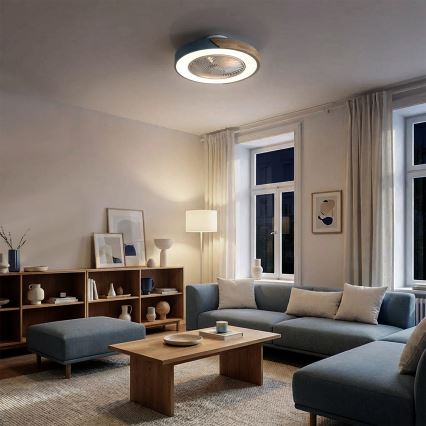 Brilagi - LED regulējama griestu lampa ar ventilatoru LED/38W/230V 3000-6500K pr. 50 cm zils/ozols + tālvadības pults