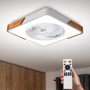 Brilagi - LED dimmējams griestu gaismeklis ar ventilatoru LED/30W/230V 3000-6500K balts/ozols + tālvadības pults