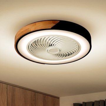 Brilagi - LED dimmējams griestu gaismeklis ar ventilatoru LED/30W/230V 3000-6500K Ø 50 cm melns/ozols + ar tālvadības pulti