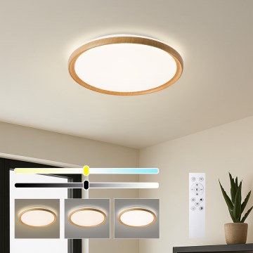 Brilagi - LED dimmējams griestu gaismeklis RIVO LED/72W/230V 3000-6000K koka dekors, Ø 50 cm + tālvadības pults