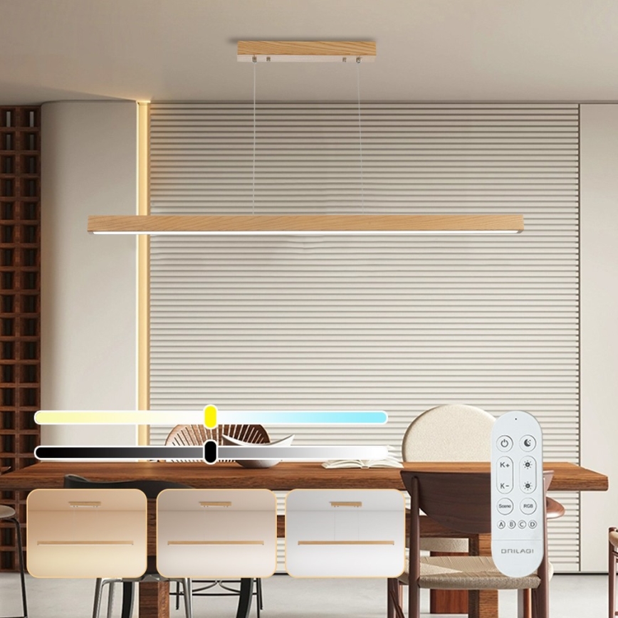 Brilagi - LED dimmējams pakarināmais lustrs uz stieples OAK SMART LED/30W/230V Wi-Fi Tuya ozols + tālvadības pults
