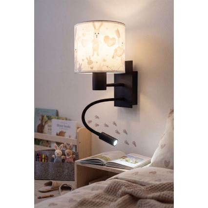 BRILAGI - LED bērnu lokana sienas lampa BOBO 1xE27/25W/230V + LED/3W melna/balta/trusīši