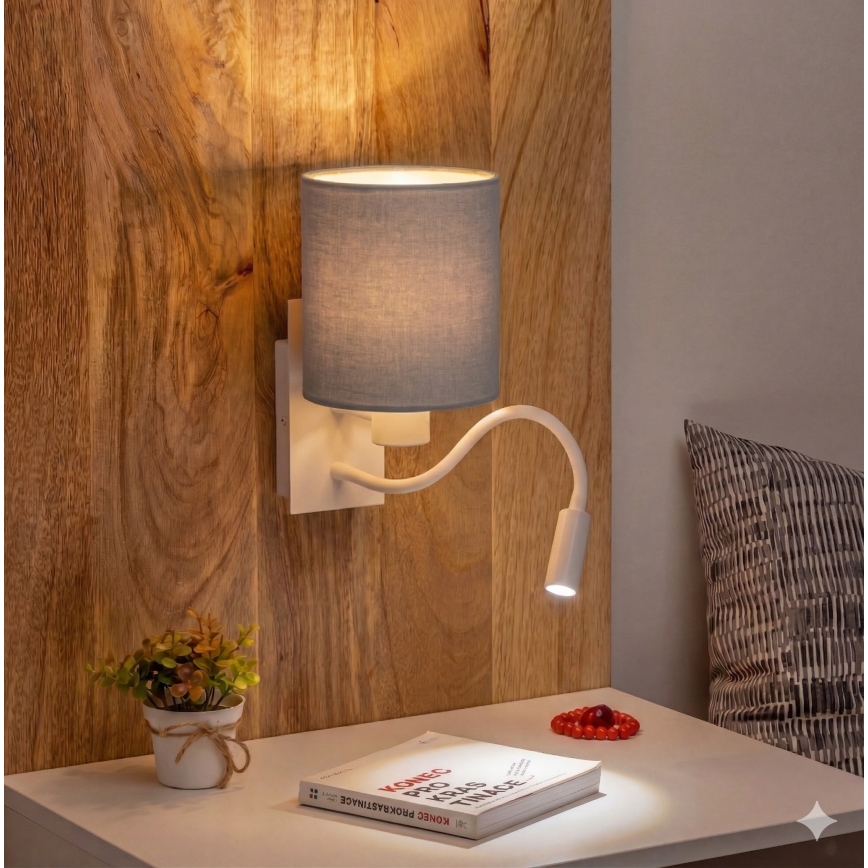 Brilagi - LED lokana sienas lampa NUBILA 1xE27/25W/230V + LED/3W balta/gaiši pelēka