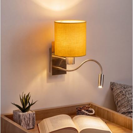 Brilagi - LED elastīga sienas lampa NUBILA 1xE27/25W/230V + LED/3W matēts hroms/dzeltens