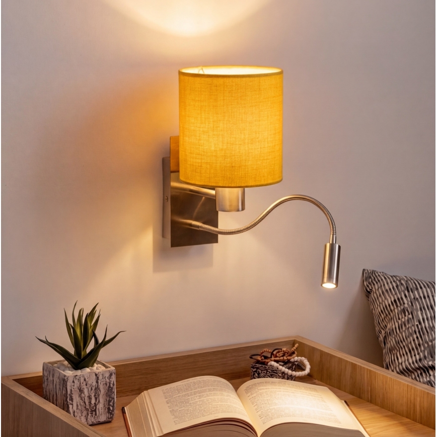 Brilagi - LED elastīga sienas lampa NUBILA 1xE27/25W/230V + LED/3W matēts hroms/dzeltens