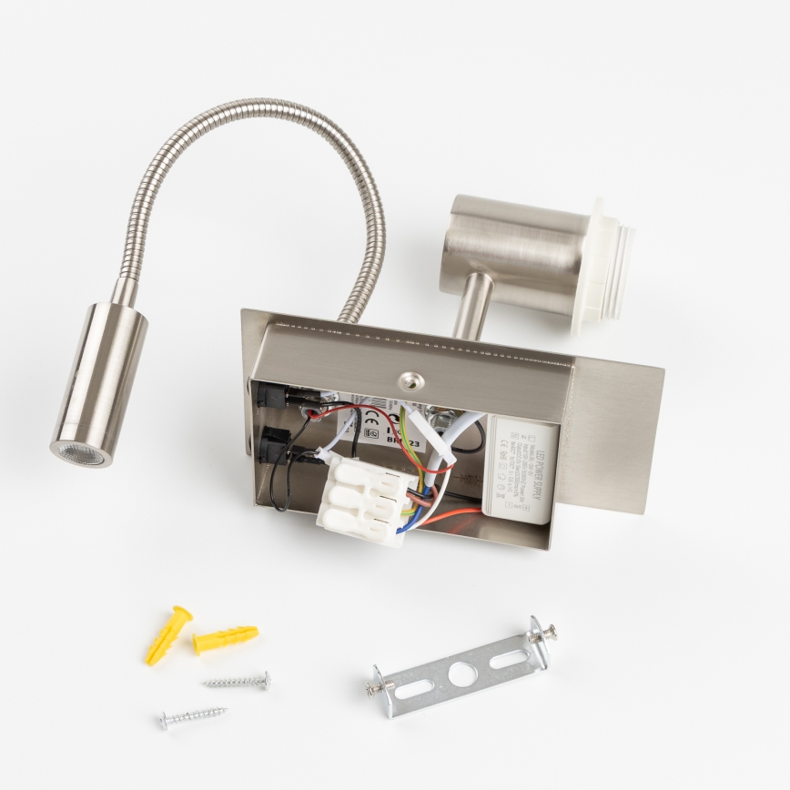 Brilagi - LED elastīga sienas lampa NUBILA 1xE27/25W/230V + LED/3W matēts hroms/dzeltens