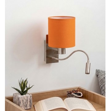 Brilagi - LED elastīga sienas lampa NUBILA 1xE27/25W/230V + LED/3W matēts hroms/oranžs