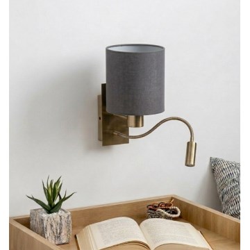 Brilagi - LED elastīga sienas lampa NUBILA 1xE27/25W/230V + LED/3W misiņš/gaiši pelēka