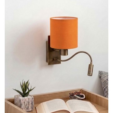 Brilagi - LED elastīgā sienas lampa NUBILA 1xE27/25W/230V + LED/3W misiņš/oranža