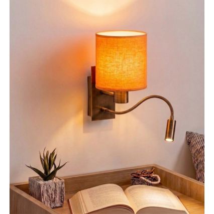 Brilagi - LED elastīgā sienas lampa NUBILA 1xE27/25W/230V + LED/3W misiņš/oranža