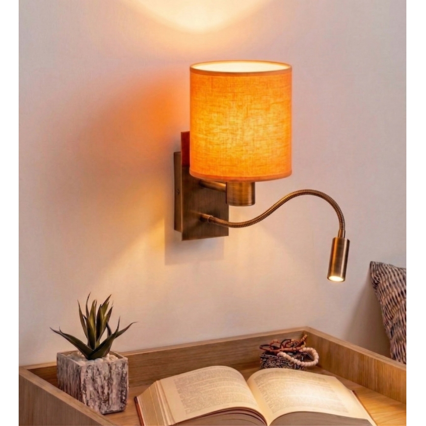 Brilagi - LED elastīgā sienas lampa NUBILA 1xE27/25W/230V + LED/3W misiņš/oranža