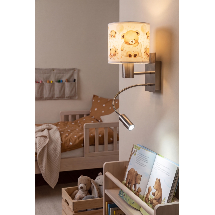 BRILAGI - LED bērnu elastīga sienas lampa BOBO 1xE27/25W/230V + LED/3W matēts hroms/balta/lācīši