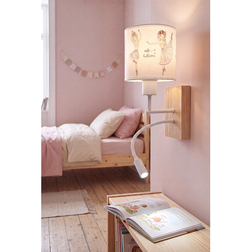 BRILAGI - LED bērnu regulējama sienas lampa BOBO WOOD 1xE27/25W/230V + LED/3W ozols/balts/rozā/baleta kurpes