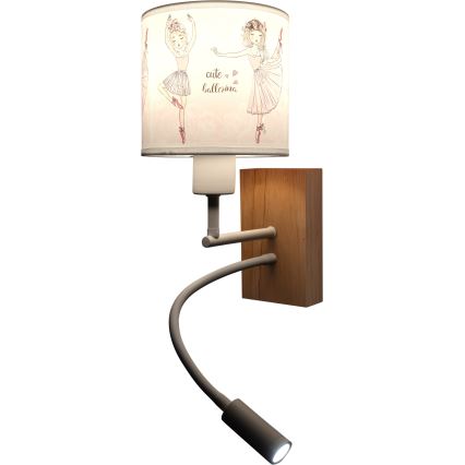BRILAGI - LED bērnu regulējama sienas lampa BOBO WOOD 1xE27/25W/230V + LED/3W ozols/balts/rozā/baleta kurpes