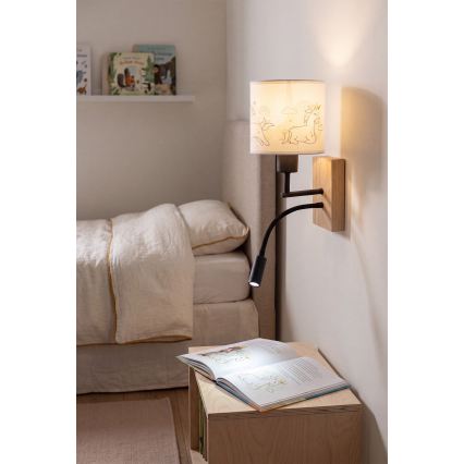 BRILAGI - LED bērnu elastīga sienas lampa BOBO WOOD 1xE27/25W/230V + LED/3W ozols/melna/balta/vienradži