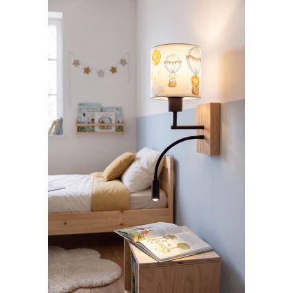 BRILAGI - LED elastīgā bērnu sienas lampa BOBO WOOD 1xE27/25W/230V + LED/3W ozols/melns/balts/ar dzīvnieku motīviem