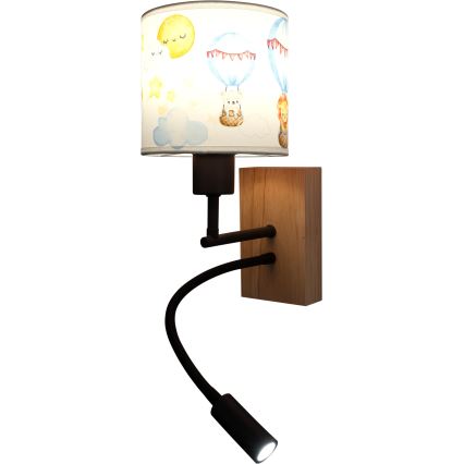 BRILAGI - LED elastīgā bērnu sienas lampa BOBO WOOD 1xE27/25W/230V + LED/3W ozols/melns/balts/ar dzīvnieku motīviem