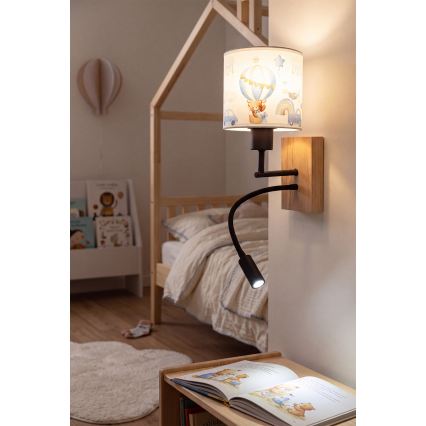 BRILAGI - LED bērnu locāma sienas lampa BOBO WOOD 1xE27/25W/230V + LED/3W ozols/melna/balta/zila/lācīši