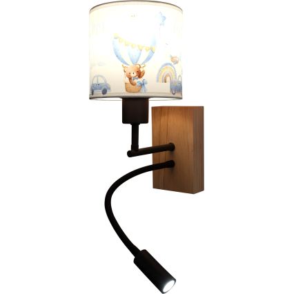 BRILAGI - LED bērnu locāma sienas lampa BOBO WOOD 1xE27/25W/230V + LED/3W ozols/melna/balta/zila/lācīši