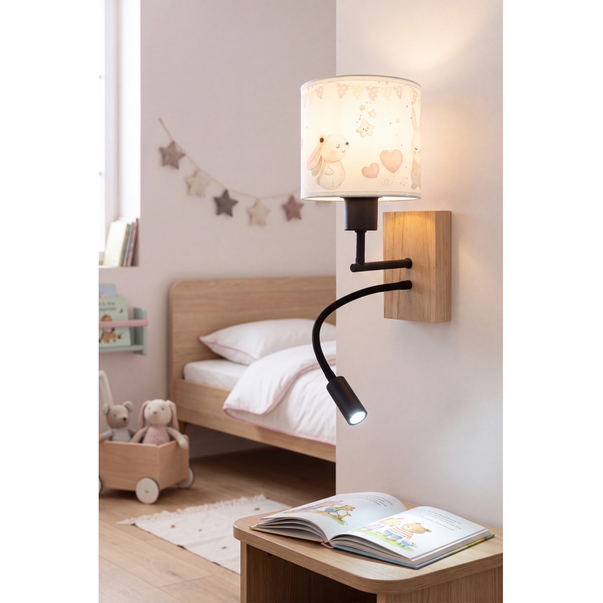BRILAGI - LED bērnu lokana sienas lampa BOBO WOOD 1xE27/25W/230V + LED/3W ozols/melna/krēmkrāsa/zaķīši