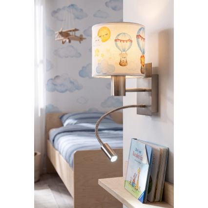 BRILAGI - LED bērnu elastīga sienas lampa BOBO 1x E27/25W/230V + LED/3W matēts hroms/balts/ar dzīvnieku motīviem