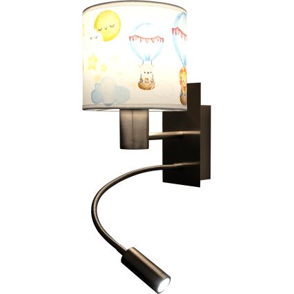 BRILAGI - LED bērnu elastīga sienas lampa BOBO 1x E27/25W/230V + LED/3W matēts hroms/balts/ar dzīvnieku motīviem