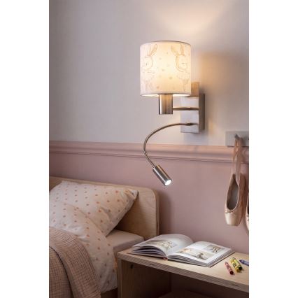 BRILAGI - LED bērnu elastīga sienas lampa BOBO 1xE27/25W/230V + LED/3W matēts hroms/balta/zaķīši