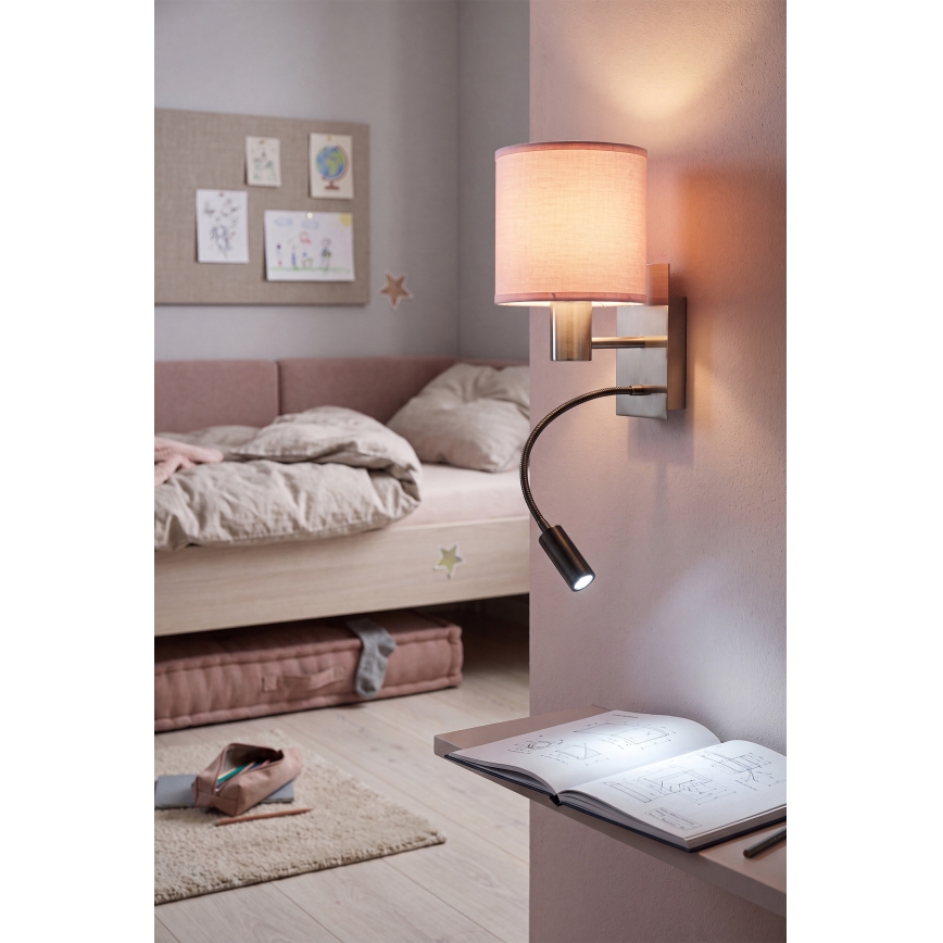 BRILAGI - LED elastīga sienas lampa BOBO 1xE27/25W/230V + LED/3W matēts hroms/rozā