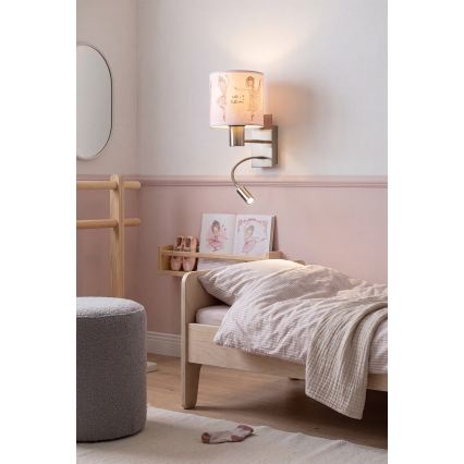 BRILAGI - LED bērnu elastīga sienas lampa BOBO 1xE27/25W/230V + LED/3W matēts hroms/balts/rozā/baletītes