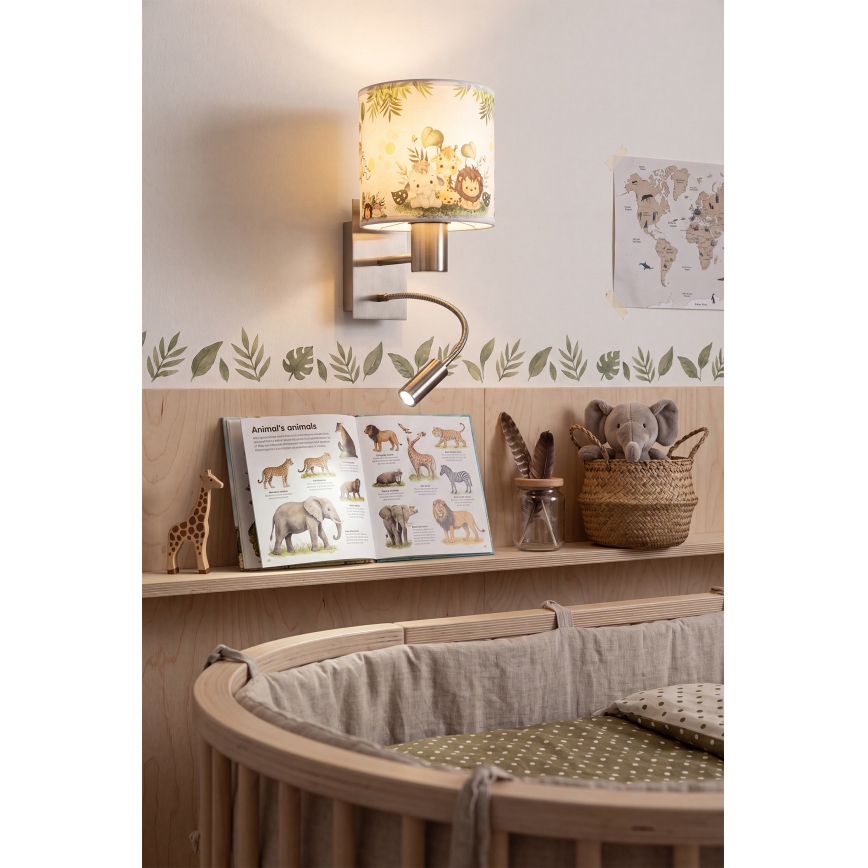 BRILAGI - LED bērnu elastīgā sienas lampa BOBO 1xE27/25W/230V + LED/3W matēts hroms/balts/zaļš/džungļi