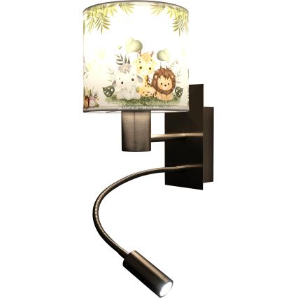 BRILAGI - LED bērnu elastīgā sienas lampa BOBO 1xE27/25W/230V + LED/3W matēts hroms/balts/zaļš/džungļi