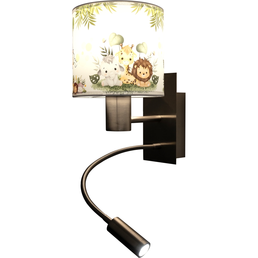 BRILAGI - LED bērnu elastīgā sienas lampa BOBO 1xE27/25W/230V + LED/3W matēts hroms/balts/zaļš/džungļi