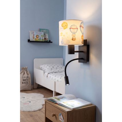 BRILAGI - LED bērnu elastīga sienas lampa BOBO 1xE27/25W/230V + LED/3W melna/balta/ar dzīvnieku motīviem
