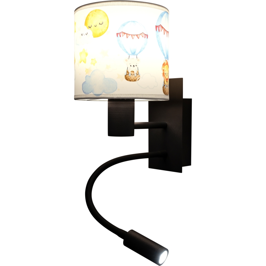 BRILAGI - LED bērnu elastīga sienas lampa BOBO 1xE27/25W/230V + LED/3W melna/balta/ar dzīvnieku motīviem
