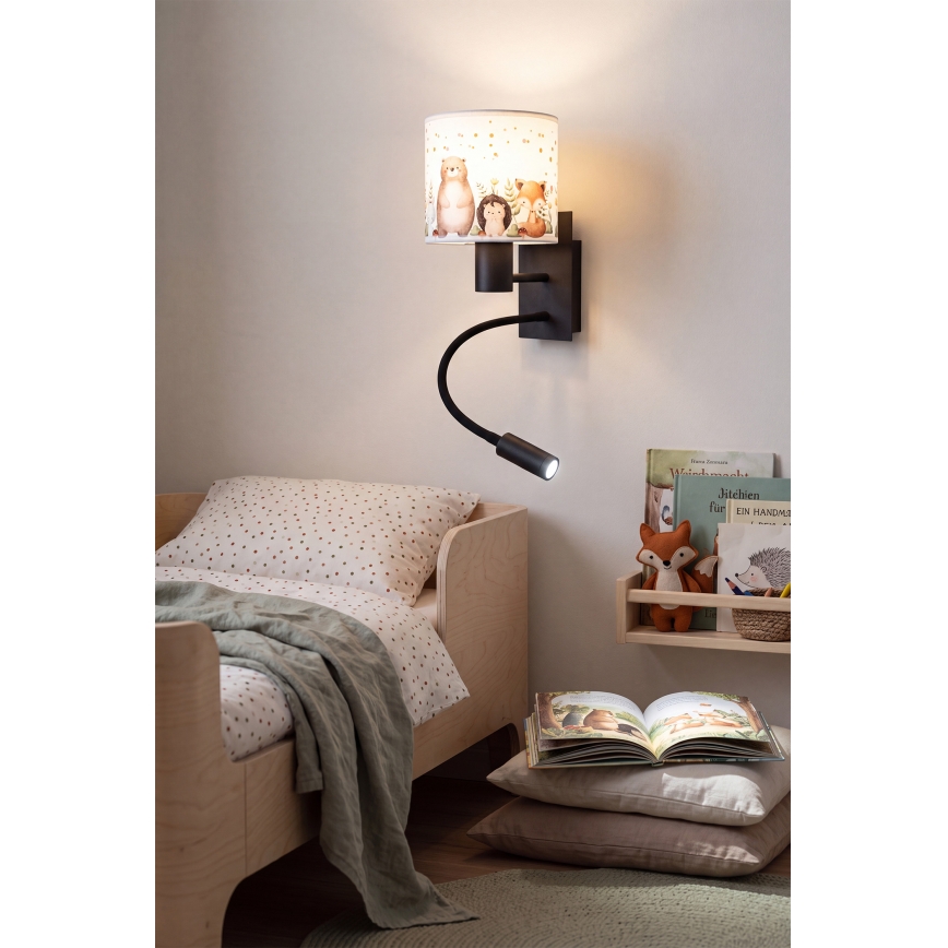 BRILAGI - LED bērnu elastīga sienas lampa BOBO 1xE27/25W/230V + LED/3W melna/balta/ar dzīvnieku motīviem