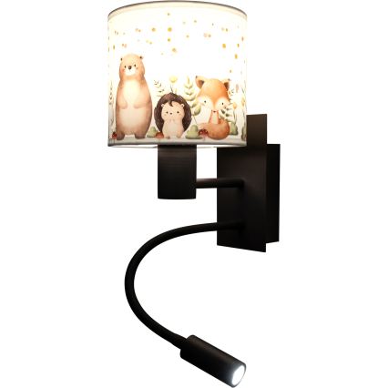 BRILAGI - LED bērnu elastīga sienas lampa BOBO 1xE27/25W/230V + LED/3W melna/balta/ar dzīvnieku motīviem