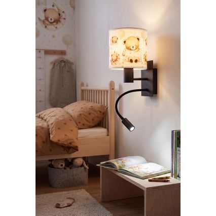 BRILAGI - LED bērnu elastīgā sienas lampa BOBO 1xE27/25W/230V + LED/3W melna/balta/lāčuki