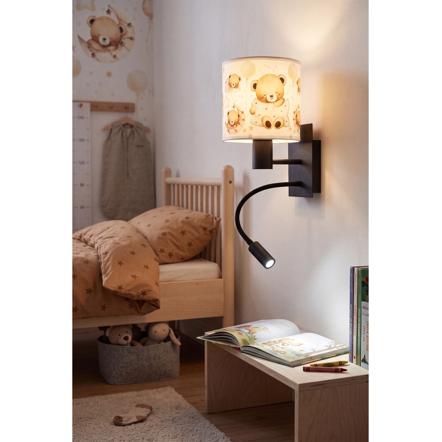 BRILAGI - LED bērnu elastīgā sienas lampa BOBO 1xE27/25W/230V + LED/3W melna/balta/lāčuki