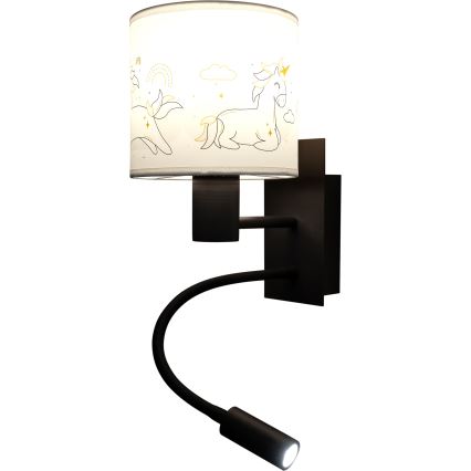 BRILAGI - LED lokana bērnu sienas lampa BOBO 1xE27/25W/230V + LED/3W melna/balta/ar vienradžiem