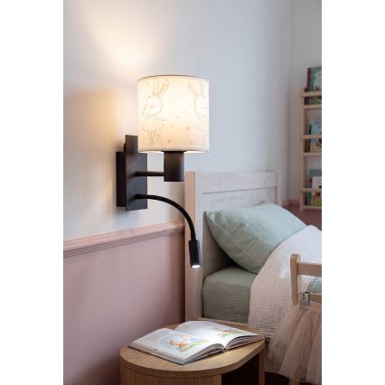 BRILAGI - LED bērnu elastīgā sienas lampa BOBO 1xE27/25W/230V + LED/3W melna/balta/zaķīši