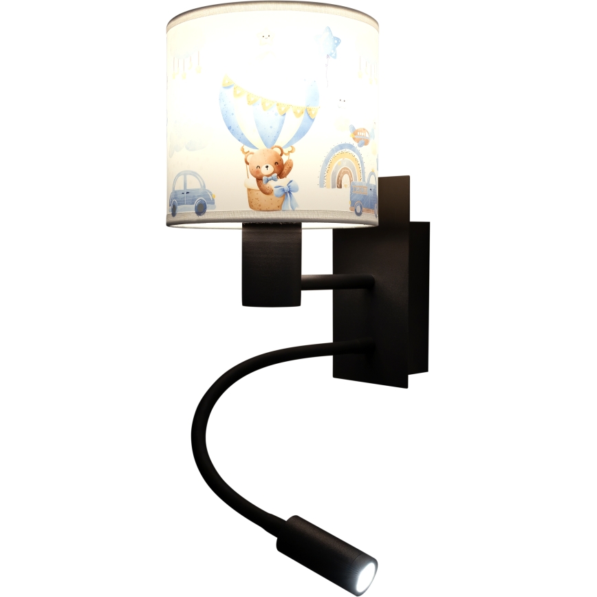 BRILAGI - LED bērnu elastīga sienas lampa BOBO 1xE27/25W/230V + LED/3W melna/balta/zila/lācīši