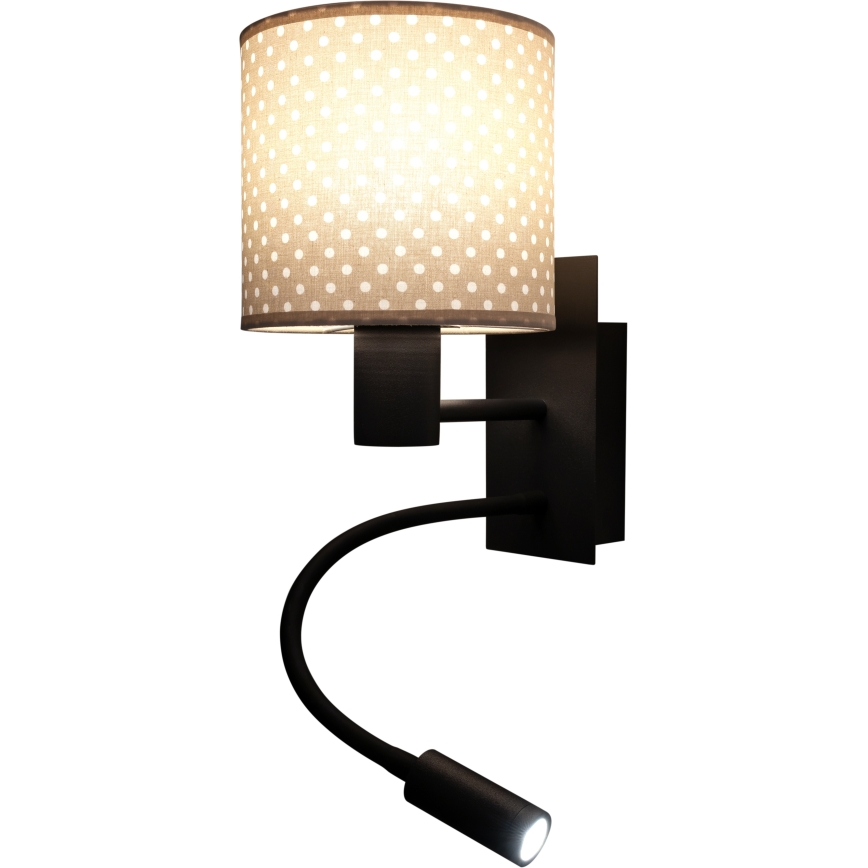 BRILAGI - LED elastīgā sienas lampa BOBO 1xE27/25W/230V + LED/3W melna/bēša/ar punktiņiem