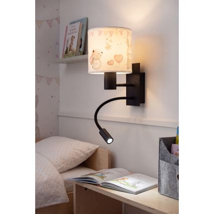 BRILAGI - LED bērnu lokanā sienas lampa BOBO 1xE27/25W/230V + LED/3W melna/krēmkrāsaina/zaķīši