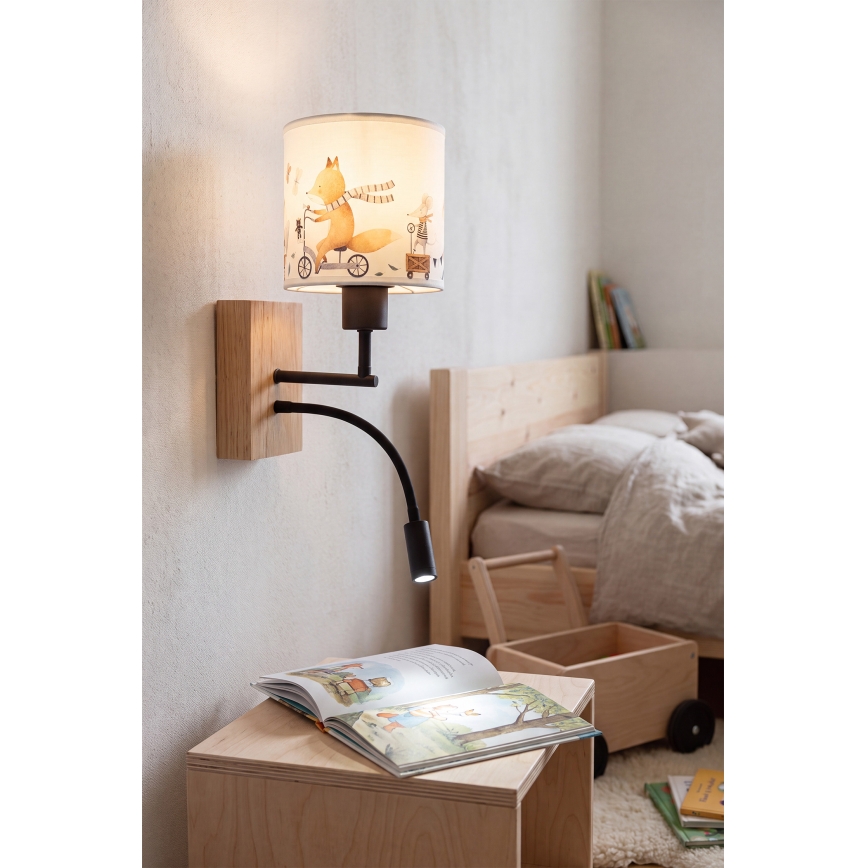 BRILAGI - LED bērnu lokana sienas lampa BOBO WOOD 1xE27/25W/230V + LED/3W ozols/melna/balta/ar dzīvnieku motīviem