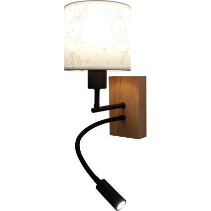 BRILAGI - LED bērnu elastīga sienas lampa BOBO WOOD 1xE27/25W/230V + LED/3W ozols/melns/balts/zaķīši