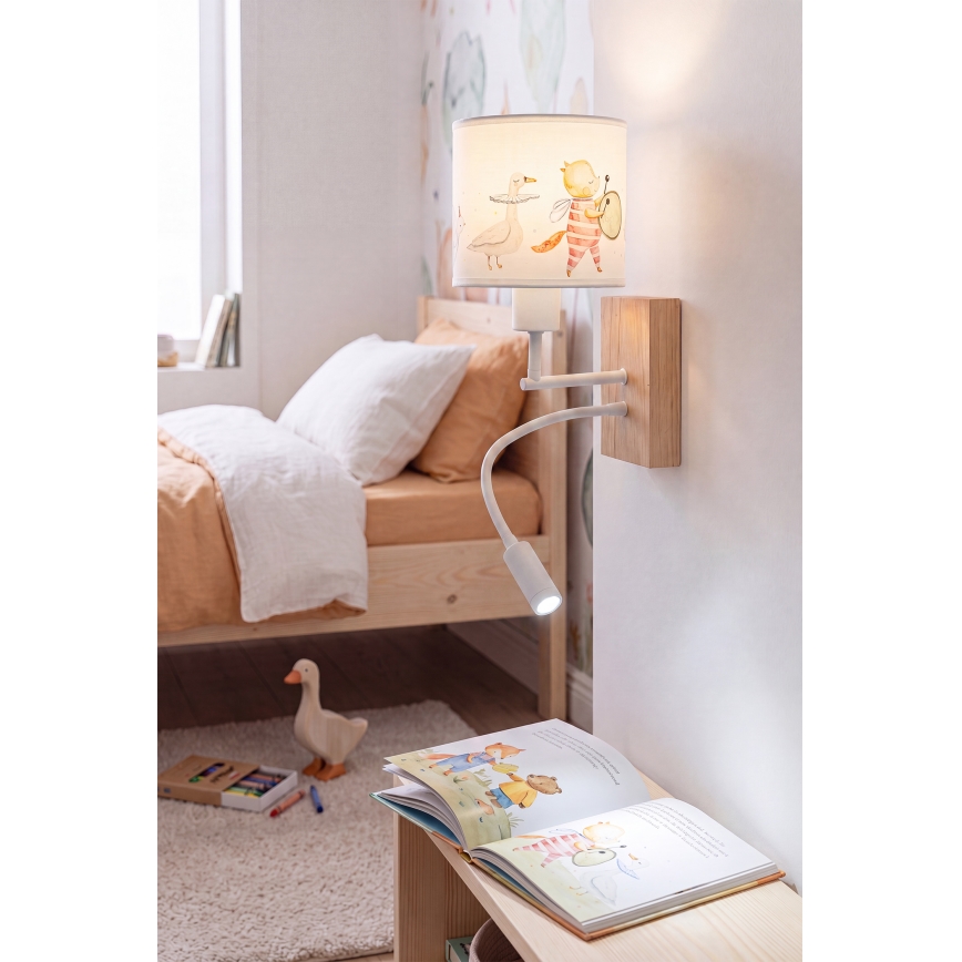 BRILAGI - Bērnu LED lokana sienas lampa BOBO WOOD 1xE27/25W/230V + LED/3W ozols/balta/dzīvnieku motīvs
