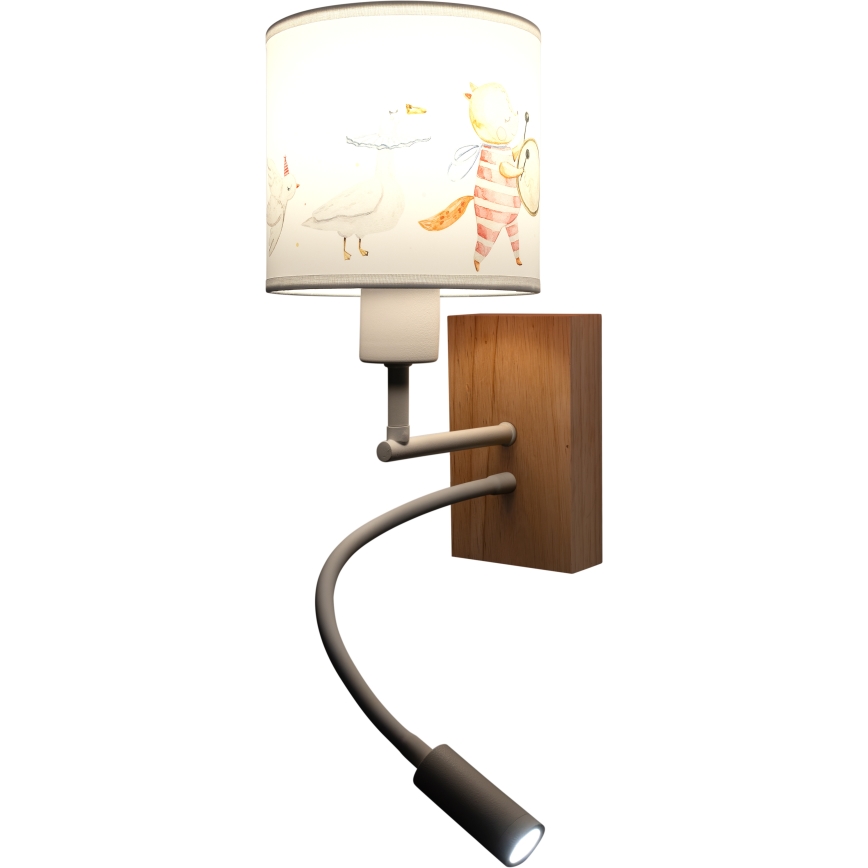 BRILAGI - Bērnu LED lokana sienas lampa BOBO WOOD 1xE27/25W/230V + LED/3W ozols/balta/dzīvnieku motīvs