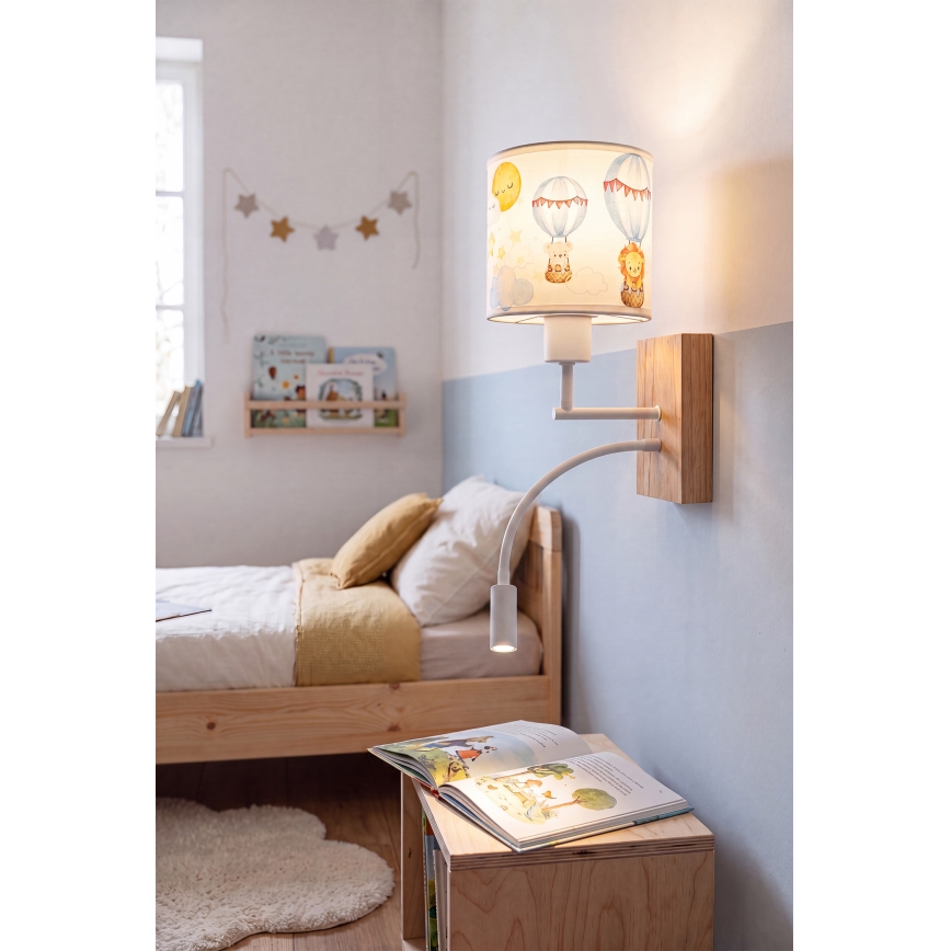 BRILAGI - LED elastīga bērnu sienas lampa BOBO WOOD 1xE27/25W/230V + LED/3W ozols/balts/dzīvnieciņu motīvi