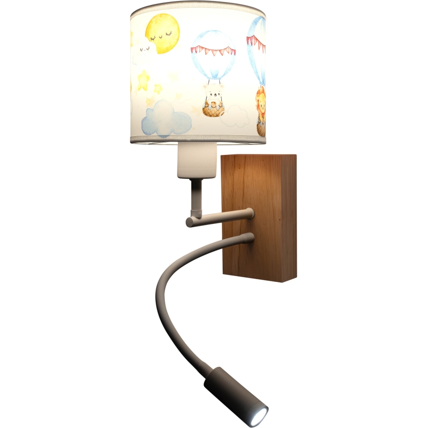 BRILAGI - LED elastīga bērnu sienas lampa BOBO WOOD 1xE27/25W/230V + LED/3W ozols/balts/dzīvnieciņu motīvi