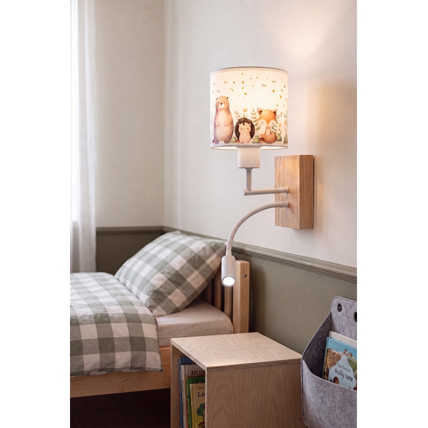 BRILAGI - LED elastīgā bērnu sienas lampa BOBO WOOD 1xE27/25W/230V + LED/3W ozols/balta/dzīvnieciņi